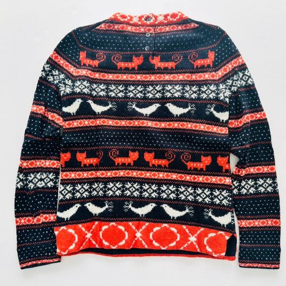 J. Crew Fair Isle Cat & Bird Crewneck Sweater Size XS Navy Orange Wool Fall - Picture 4 of 5